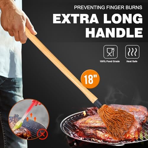 Walfos BBQ Mop Brushes for Sauce, Grilling Basting Mop Wooden Long Handle - Image 3