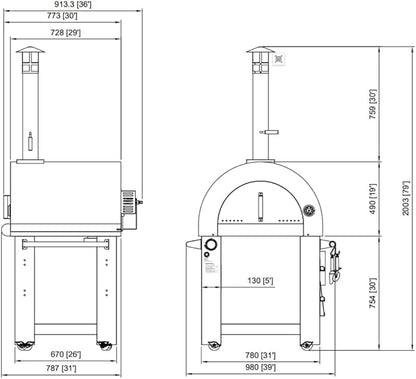 KOSTCH 32.5 inch Wood Fired and Propane Gas Pizza Oven for Outdoor Kitchen in Stainless Steel, Large Pizza Oven for Outside, Yard and Party (Blue with Cover)