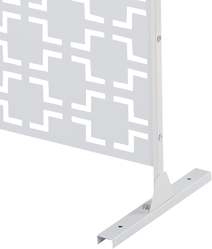 75" H×35" W Decorative Outdoor Privacy Screen with Stand, Outdoor Decor Privacy Fence Screen Metal Fence Panels, Free Standing Metal Divider for Patio Lawn Deck (White-Square)