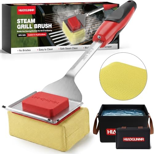 Grill Brush Bristle Free with Collapsible Bucket, BBQ Grill Cleaning Brush by HIADGUNNR