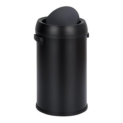 GarveeHome 17 gal/65 L Swing Top Trash Can, Stainless Steel Rubbish Bin, Commercial Grade Waste Container, Round Garbage Can for Outdoor, Home Office, Restaurant, Black