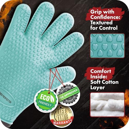 KITCHEN PERFECTION XL Silicone Smoker BBQ Gloves -Heat Resistant Oven Mitts - Image 4