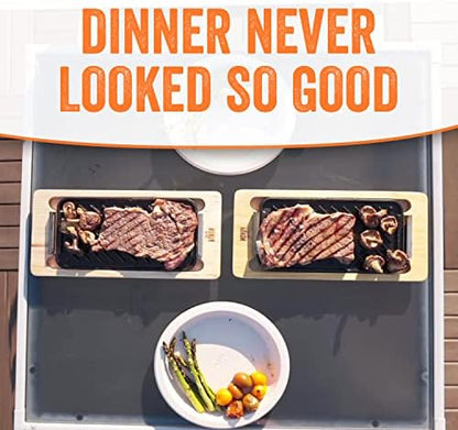 Yukon Glory Cast Iron Grill Pan Set, 2 Pans and Wooden Serving Trays - Image 2