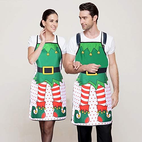 DearHouse 2 Pack Christmas Elf Apron, Cute Adjustable Kitchen Chef Bib BBQ - Image 2