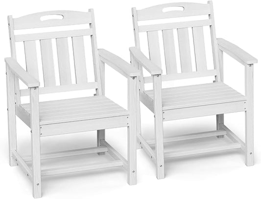 Ciokea HDPE Outdoor Patio Dining Chairs Set of 2, All-Weather Porch Chair with Wide Seat, Durable Outdoor Furniture for Backyard, Garden, Lawn & Poolside, White