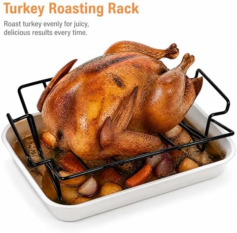 Turkey Rack Stainless Steel BBQ Rib Roasting Rack Roaster Pan Non-Slip - Image 4