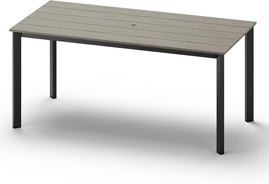 Outdoor Patio Dining Table, HDPS & Aluminum Outdoor Table with Umbrella Hole, All-Weather for Deck, Garden, Lawn, Backyard, Poolside and Indoor Use (Classic Gray)