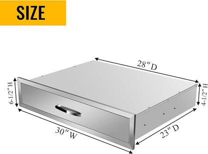 Outdoor Kitchen Drawers, Flush Mount Triple Access BBQ Drawers With Stainless Steel Handle, BBQ Island For BBQ Island Patio Grill Station,Single Drawer