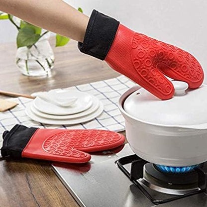 2PCS Red Black Professional Extra Large Silicone Oven Mitts and Pot Holders - Image 4