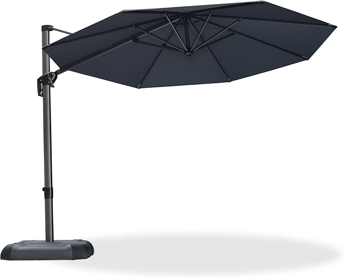 PURPLE LEAF Cantilever Umbrella 10 Feet Round Smooth 360° Rotation Grey | - Image 8