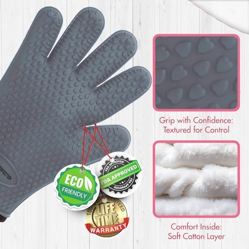 KITCHEN PERFECTION XL Silicone Smoker BBQ Gloves Heat Resistant Oven Mitts - Image 3