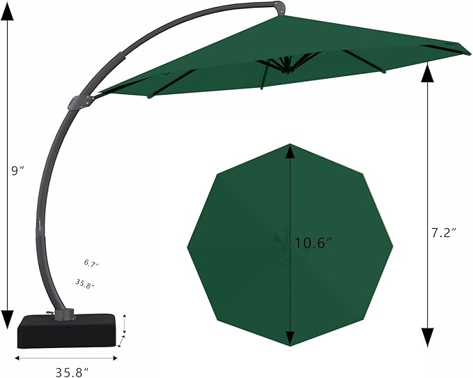 7 Piece Patio Dining Set with 11ft Patio Umbrella (Dark Green), 7 Black Outdoor HDPE Dining Set with 6 Chairs + 1 Large Table, for Market, Pool, Garden, Backyard, Deck