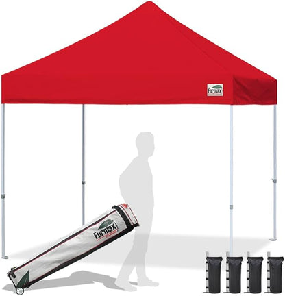 Eurmax USA Standard 10x10ft Patio Pop Up Canopy Tent for Outdoor Events Commercial Instant Canopies with Heavy Duty Roller Bag,Bonus 4 Canopy Sand Bags (Red)
