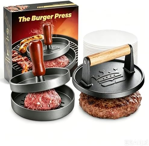 Smash Burger Press 6.5" Burger Patty Maker Set 20pc Baking Paper by Basinel