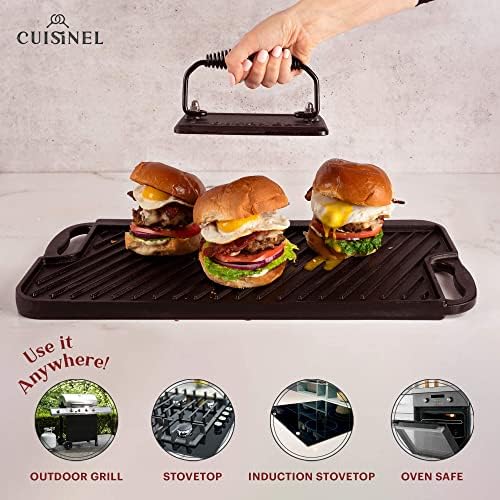 Cuisinel Cast Iron Griddle/Grill + Burger Press + Pan Scrapers - Image 2