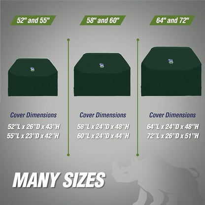 RUGGED RHINO 58 Inch Heavy Duty Grill Cover for Outdoor Grills, All Season Three Layer Waterproof UV Resistant Windproof Gas BBQ Covers, Compatible for Weber Char-Broil Pit Boss Traeger and More Green
