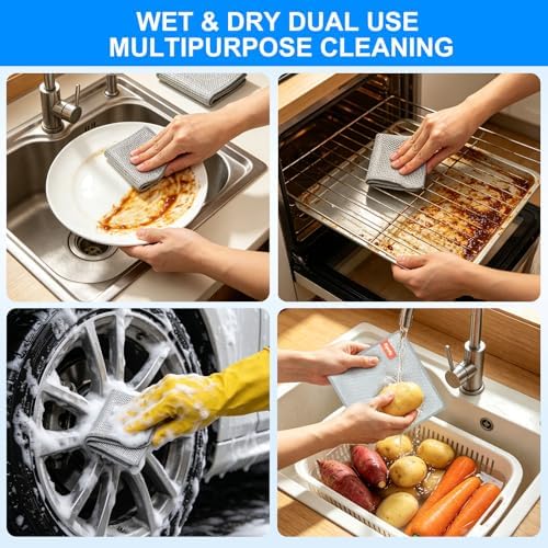 Non-Scratch Silver Mesh Dish Cloths, 12+1 Pack 2-Layer Metallic Fiber Cleaning - Image 7