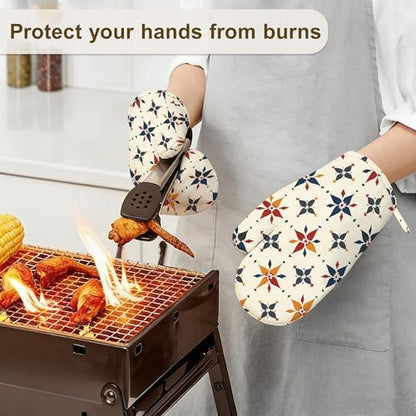 Colorful Line Flowers Oven Mitts and Pot Holders Sets of 4, Heat Resistant - Image 6