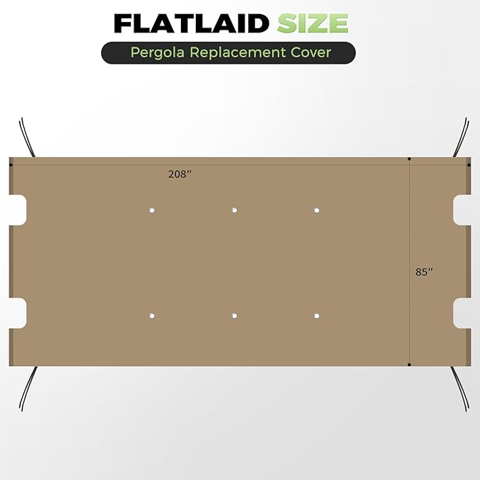 85x208 in Pergola Shade Cover for L-PG080PST Pergola | Khaki, Cover Only - Image 3