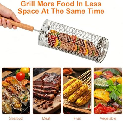 Rolling Grill Basket 2 Pack, Stainless Steel BBQ Grilling Cage - Image 6