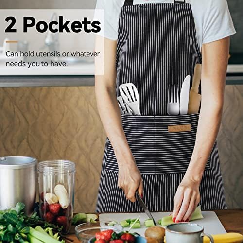 NLUS 2 Pcs Kitchen Cooking Aprons, Poly/Cotton Blend Adjustable Soft Bib Stripe - Image 2