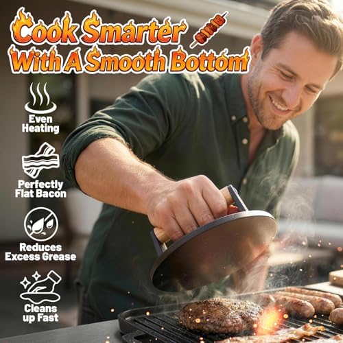 Smash Burger Press 6.5", Cast Iron Flat Round Burger Smasher - Image 4