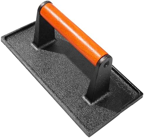 Cast Iron Burger Press, 8.6x4.3 inch Rectangle, Wood Handle by SanKonfuFoundry