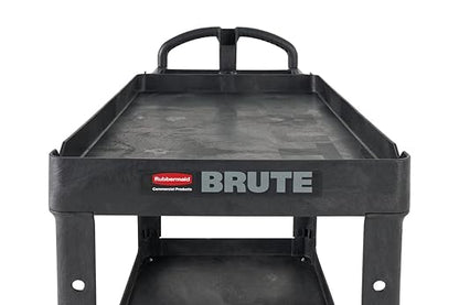 Rubbermaid Commercial Products 2-Shelf Utility/Service Cart, Medium, Black, Lipped Shelves, Ergonomic Handle, 500 Lbs Capacity, forfor Warehouse/Garage/Cleaning/Manufacturing