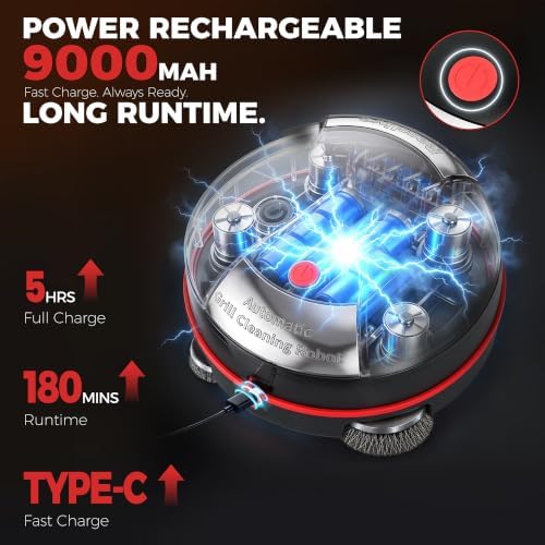 Automatic Grill Cleaning Robot, Electric Grill Brush, 180 Mins Runtime，Black - Image 6