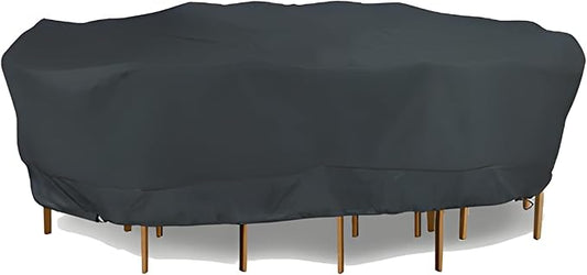 Eevelle Meridian Patio Oval Table Set Cover with Marine Grade Fabric - Outdoor Table Cover - Furniture Set Covers for Dining Table - Easy to Install - (25"H x 106"L x 58"W, Charcoal Gray)