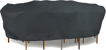 Eevelle Meridian Patio Oval Table Set Cover with Marine Grade Fabric - Outdoor Table Cover - Furniture Set Covers for Dining Table - Easy to Install - (25.5"H x 108"L x 82"W, Charcoal Gray)