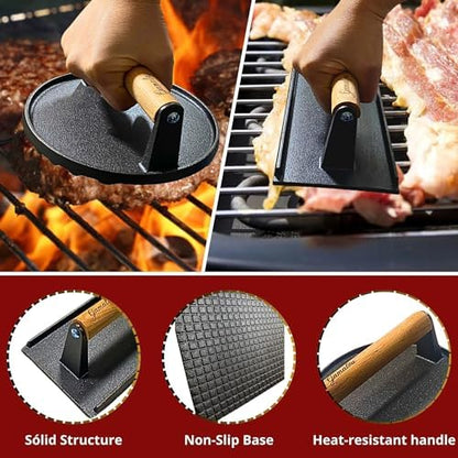 Gamalou® Smashed Burger Press BBQ Kit: 7" Black Round & 8.2x4.3 Rectangle Cast - Image 3