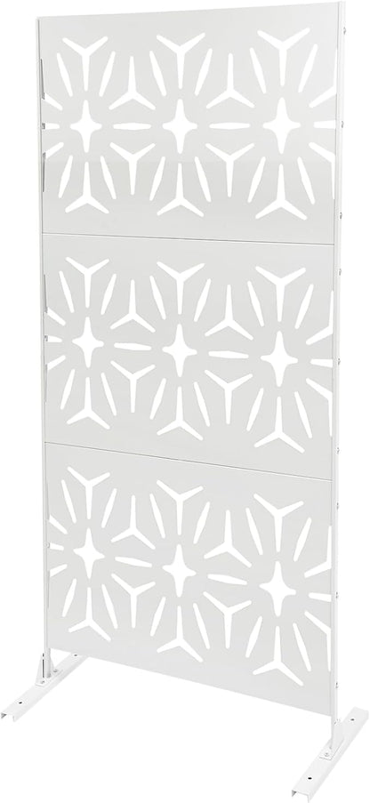 75" H×35" W Decorative Outdoor Privacy Screen with Stand, Outdoor Decor Privacy Fence Screen Metal Fence Panels, Free Standing Metal Divider for Patio Lawn Deck (White-Small Rhombus)