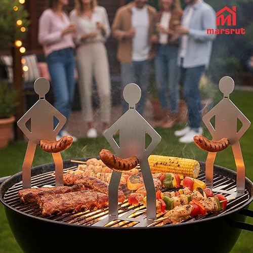 5Pcs Funny BBQ Stand Man Hotdog Grill Holder, Reusable Stainless Steel Sausage - Image 5