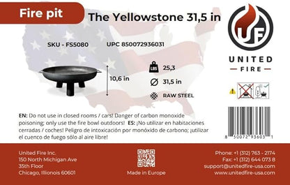 Fire Pit Yellowstone 31.5" Outdoor Fire Bowl, Steel Firepit for Patio, Backyard & Garden (31.5" Yellowstone)