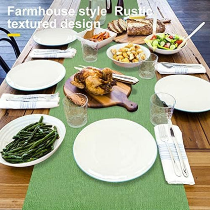 Wipeable Table Runner, Thick Farmhouse Dresser Runner, Rustic for Kitchen, Bedroom, Living Room, Indoor/Outdoor (72') (Green)