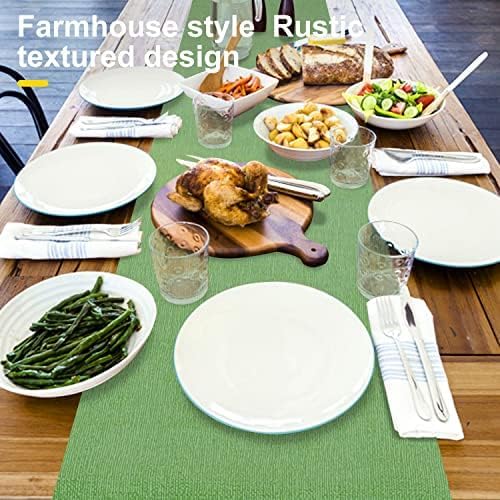 Wipeable Table Runner, Thick Farmhouse Dresser Runner, Rustic for Kitchen, Bedroom, Living Room, Indoor and Outdoor (36'', Green)