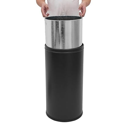 15.5 Gallon Commercial Trash Can, Round Open Top Waste Bin for Indoor and Outdoor, Stainless Steel Trash Bin with Lid, Durable Metal Garbage Can for Restaurant, Kitchen, Office, Black