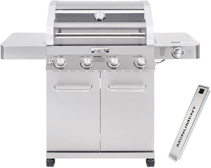 Monument Grills Larger Convertible 4-Burner Natural Gas Grill Stainless Steel Cabinet Style Propane Grills with Smoke Box(2 items)