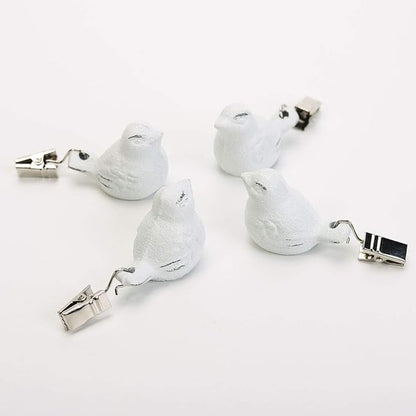 Sungmor Cast Iron Heavyweight Tablecloth Weights - 4 Pack Lovely & Beautiful White Bird Pendent Clips Weights Kit - Heavy Duty Table Cloth Cover Clamps for Home Garden Party Wedding Camping Picnic