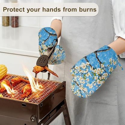 Almond Blossom Oven Mitts and Pot Holders Set of 4, Heat Resistant Non Slip - Image 6