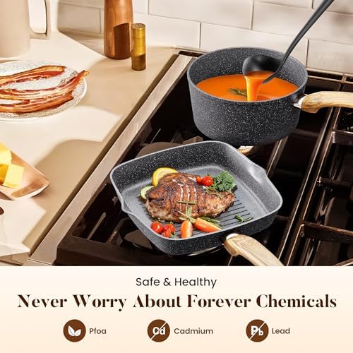 Kitchen Academy Granite Pots and Pans Set Non Stick, Induction Cookware - Image 3