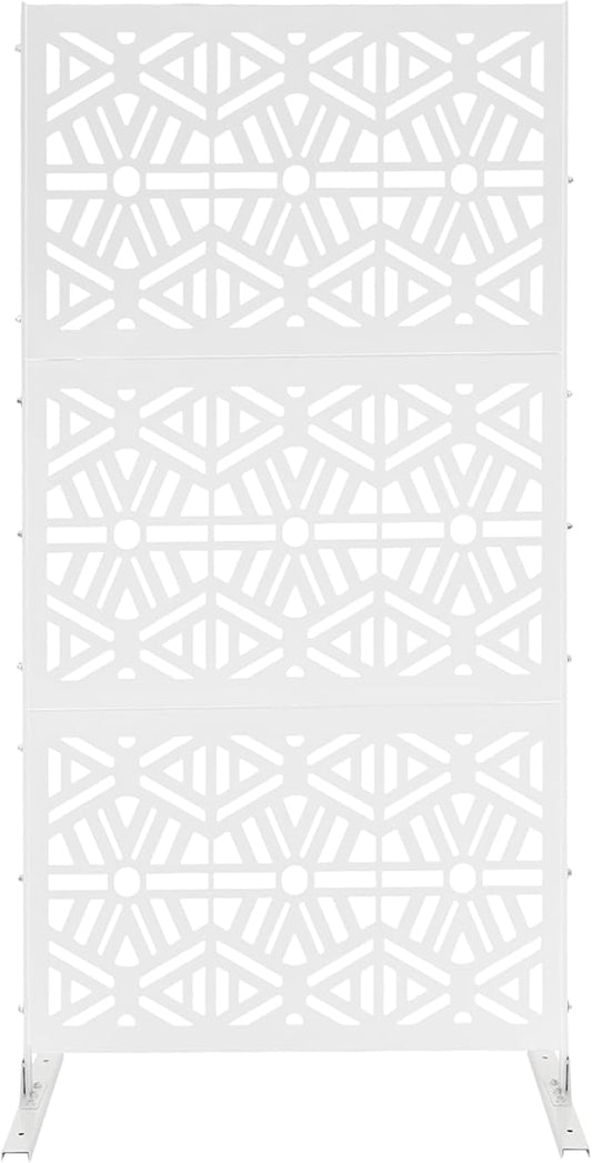 75" H×35" W Decorative Outdoor Privacy Screen with Stand, Outdoor Decor Privacy Fence Screen Metal Fence Panels, Free Standing Metal Divider for Patio Lawn Deck (White-Rhombus)