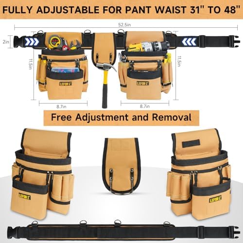 LEFOR·Z Tool Belt with 4 D-Rings, 27-Pockets Tool Belts - Image 3