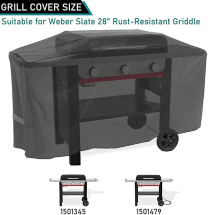 ZJYWSCH Grill Cover for Weber Slate 28" Griddle Outdoor Waterproof 600D Heavy Duty Webber Slate 28 inch Flat Top Rust-Resistant Griddle Grill Cover with Straps