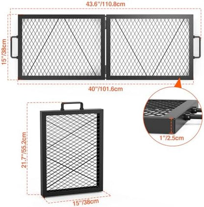 onlyfire Foldable Rectangular Heavy‑Duty Steel Fire Pit Cooking Grate - Image 2