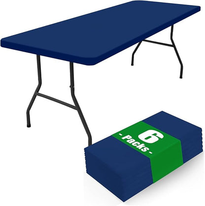 Spandex 8 Foot Rectangle Table Cloth 6 Pack, Elastic Fitted Tablecloths for Picnic, Stretch Washable Patio Table Cover for Outdoor, Camping, Banquet and Parties (Navy, 30"x96")