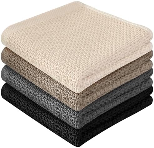 100% Cotton Waffle Weave Kitchen Towels, 4 Pack Dish Cloths by FreeNook