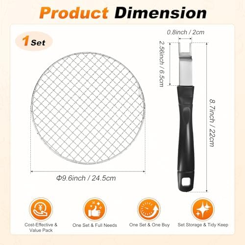 M METERXITY 1-Set Cooling Rack 9.6" Round 201 Stainless Steel - Image 4