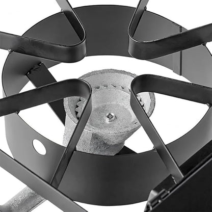 Gas Stove with Hose Guard and Side Shelves, Steel Heavy Duty Double Burner Outdoor Patio Stove, Tank Cooker Perfect for Deep Frying or Steaming, Turkey Fry, Catered Events, Camping, Range - 110,000BTU